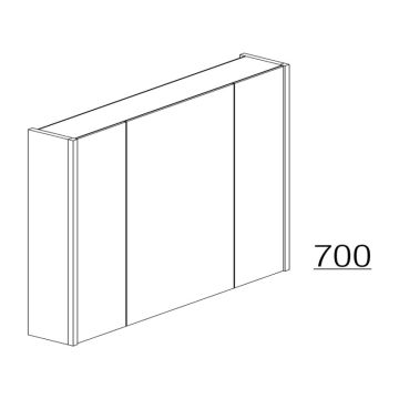 Badea Spiegelschrank 70 cm mit seitlicher Beleuchtung, bemaßte Skizze