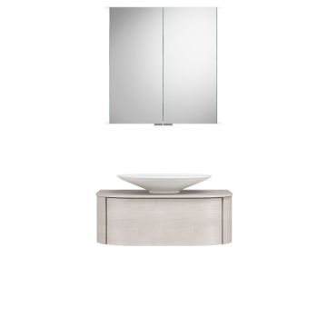 Burgbad Lavo 2.0 Badmöbel Set 39 - 72 cm, Spiegelschrank, Mineralguss-Aufsatzbec