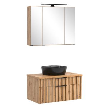 Held Möbel Ashton Badmöbel Set - 80 cm, Spiegelschrank, Keramik-Aufsatzbecken