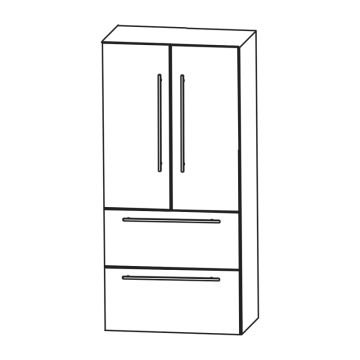 Puris Kera Plan Mittelschrank - 60 cm, mit 2 Türen, 2 Metallauszüge Skizze