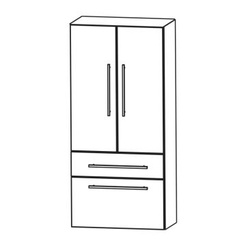 Puris Kera Plan Mittelschrank - 60 cm, mit 2 Türen, 1 Auszug, 1 Schubkasten Skiz