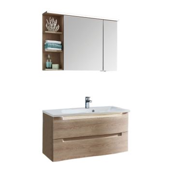 Puris Purefaction Badmöbel Set 12 - 91 cm 2 Auszüge, Spiegelschrank