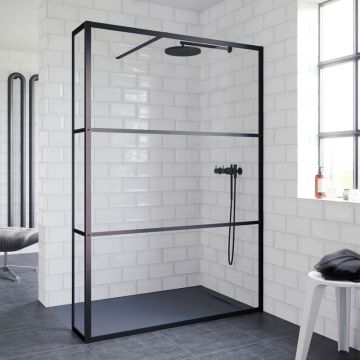 Riho Grid Walk In Dusche Frontelement 140+Seitenteil 30 cm, schwarz-matt