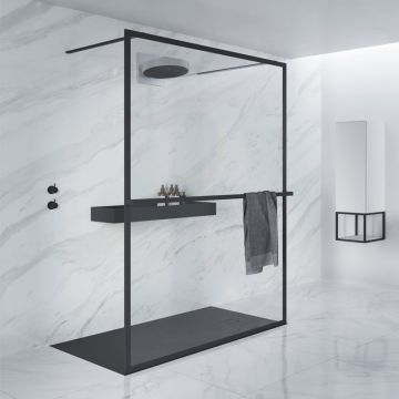 Riho Lucid Walk In Dusche Frontelement 140 cm mit Hth in schwarz-matt