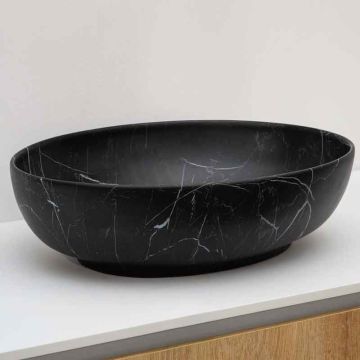 Riho Graph-it Stone Slim Aufsatzwaschtisch oval Schwarz Matt