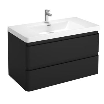 Treos Badmöbel mit Hahnloch Schwarz Seidenmatt Freistellung