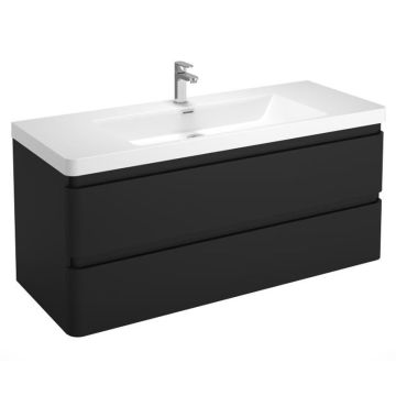 Treos Badmöbel mit Hahnloch Schwarz Seidenmatt