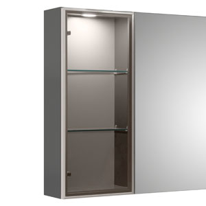 Vitrine mittig, getönte silberne Glastür: Vitrine mittig, getönte silberne Glastür