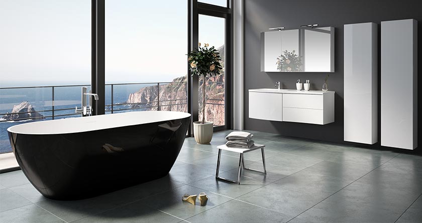 Riho Solid Surface Freistehende Badewanne Bilbao Schwarz matt